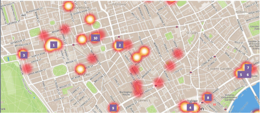 Best Rooftop bars in London - gelocational data