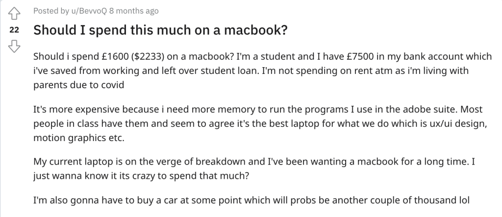 Example of a Reddit on MacBook