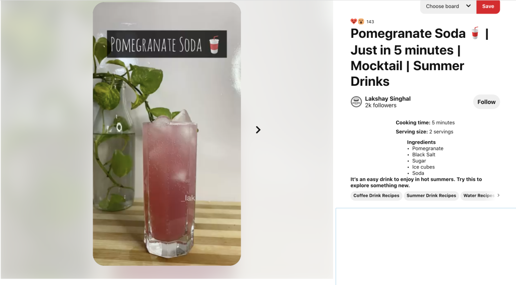 Example of a non-alcoholic recipe on Pinterest